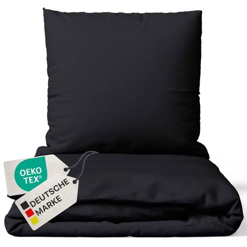 4255636629668 - NYVI Bettwäsche Set DreamScience Renforcé Uni - Atmungsaktiv & Weich - 100% Baumwolle - Mit Reißverschluss Farbeschwarz Größe155x220 + 80x80 cm 4255636629668 - NYVI Bettwäsche Set DreamScience Renforcé Uni - Atmungsaktiv & Weich - 100% Baumwolle - Mit Reißverschluss Farbeschwarz Größe155x220 + 80x80 cm