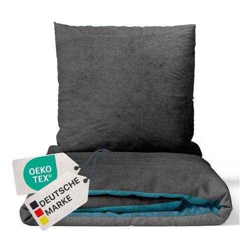 4255636630091 - NYVI Winter Bettwäsche Set DreamScience Cashmere Touch - Kuschelweich & Wärmend - Mit Reißverschluss Größe135x200 + 80x80 cm Farbeanthrazit petrol