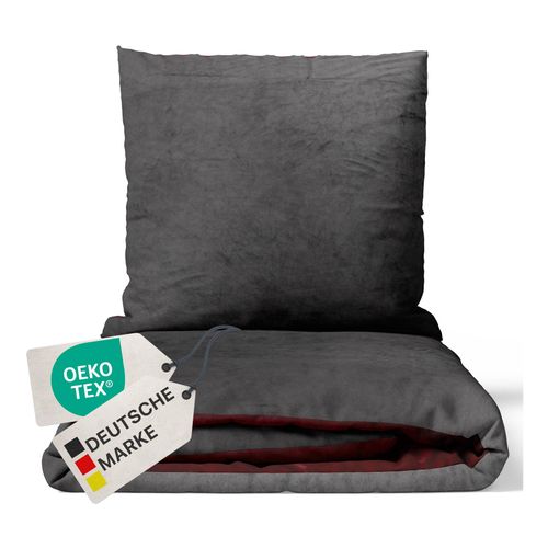 4255636630084 - NYVI Winter Bettwäsche Set DreamScience Cashmere Touch - Kuschelweich & Wärmend - Mit Reißverschluss Größe135x200 + 80x80 cm Farbeanthrazit bordeaux