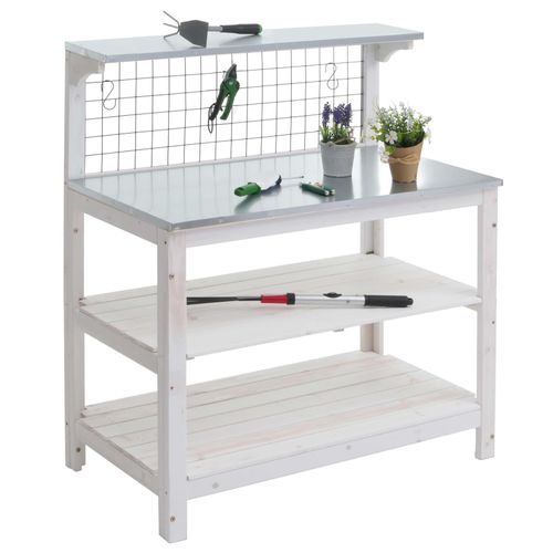 4057651657745 - Pflanztisch MCW-N55 Gärtnertisch Blumentisch Pflanzregal Holz MVG-zertifiziert verzinkte Platte 117x102x56cm ~ weiß 4057651657745 - Pflanztisch MCW-N55 Gärtnertisch Blumentisch Pflanzregal Holz MVG-zertifiziert verzinkte Platte 117x102x56cm ~ weiß