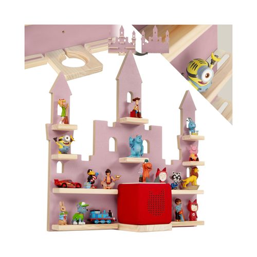 4061173262417 - tectake® Holzregal mit Magnetstreifen - Wandmontage - Tonie-Regal - Wandregal für Kinderzimmer - Tonies Hörfiguren und Toniebox - Briefkasten - Sammlungsdisplay - rosa