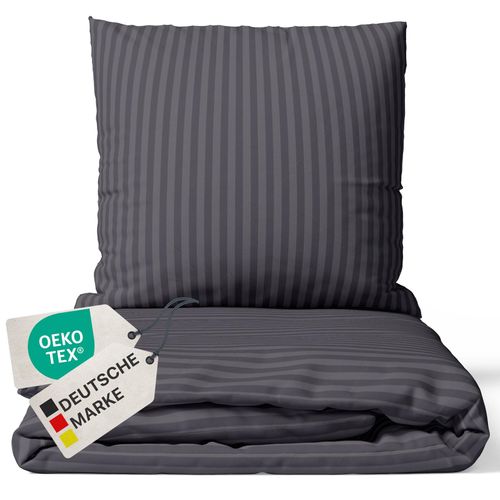 4255636629170 - NYVI Bettwäsche Set DreamScience Mikrofaser Damast - Atmungsaktiv & Weich - Mit Reißverschluss Größe135x200 + 80x80 cm Farbeanthrazit 4255636629170 - NYVI Bettwäsche Set DreamScience Mikrofaser Damast - Atmungsaktiv & Weich - Mit Reißverschluss Größe135x200 + 80x80 cm Farbeanthrazit