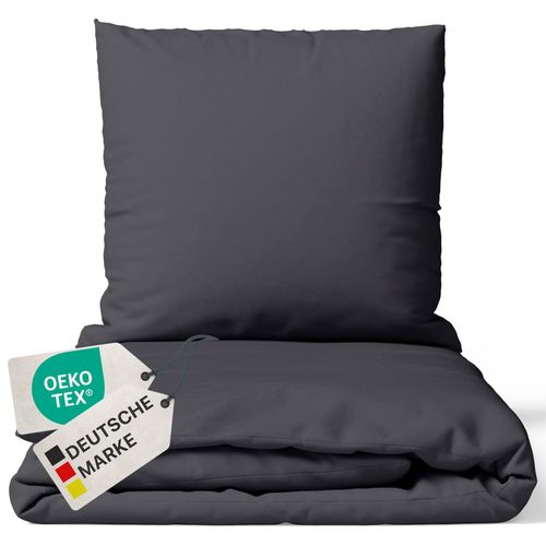 4255636629552 - NYVI Bettwäsche Set DreamScience Renforcé Uni - Atmungsaktiv & Weich - 100% Baumwolle - Mit Reißverschluss Größe135x200 + 80x80 cm Farbeanthrazit 4255636629552 - NYVI Bettwäsche Set DreamScience Renforcé Uni - Atmungsaktiv & Weich - 100% Baumwolle - Mit Reißverschluss Größe135x200 + 80x80 cm Farbeanthrazit