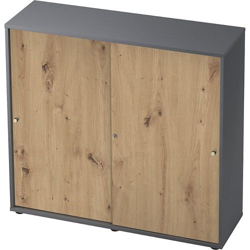 4032062188170 - eurokraft pro Schiebetürenschrank 2 Fachböden Mitteltrennwand graphit   Asteiche