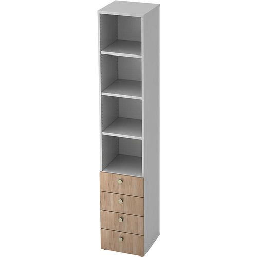 4032062145425 - eurokraft pro Kombi-Schrank 3 Fachböden 4 Schubladen weiß Nussbaum-Dekor 4032062145425 - eurokraft pro Kombi-Schrank 3 Fachböden 4 Schubladen weiß Nussbaum-Dekor