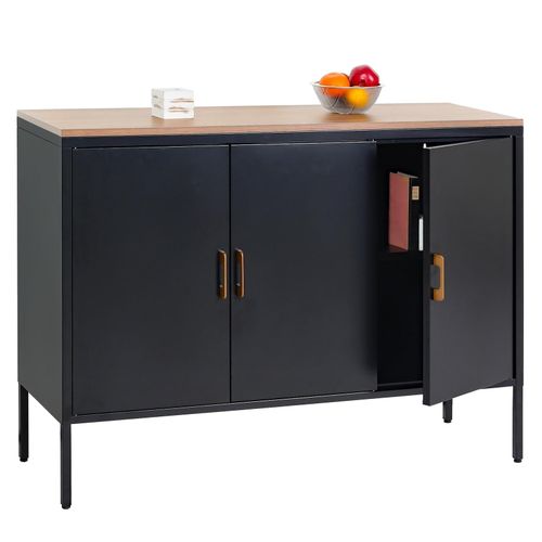 4057651612386 - Kommode MCW-L84 Sideboard Schrank Anrichte 3 Türen Metall Melamin 90x120x40cm Melamin beschichtet ~ schwarz 4057651612386 - Kommode MCW-L84 Sideboard Schrank Anrichte 3 Türen Metall Melamin 90x120x40cm Melamin beschichtet ~ schwarz