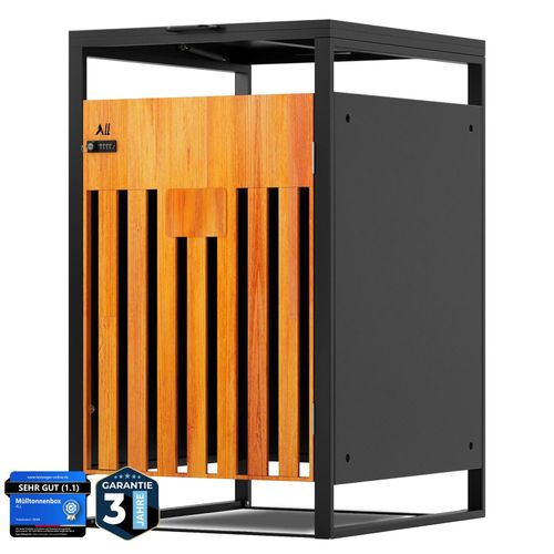 4262453160182 - ALL Premium Mülltonnenbox 1er – Abschließbar wetterfest & edle Holzoptik für Garten Hof & Straße beliebig erweiterbar legierter Stahl robust & langlebig