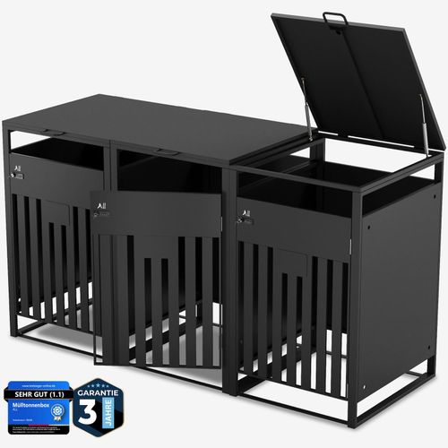 4262453160243 - ALL Premium Mülltonnenbox 3er – Abschließbar & wetterfest für Garten Hof & Straße beliebig erweiterbar legierter Stahl robust & langlebig