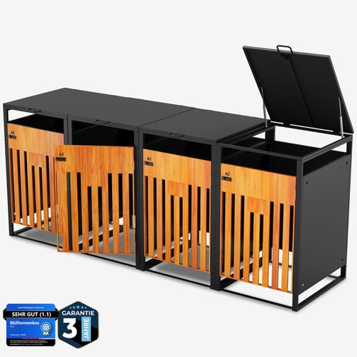 4262453160229 - ALL Premium Mülltonnenbox 4er – Abschließbar wetterfest & edle Holzoptik für Garten Hof & Straße beliebig erweiterbar legierter Stahl robust & langlebig 4262453160229 - ALL Premium Mülltonnenbox 4er – Abschließbar wetterfest & edle Holzoptik für Garten Hof & Straße beliebig erweiterbar legierter Stahl robust & langlebig