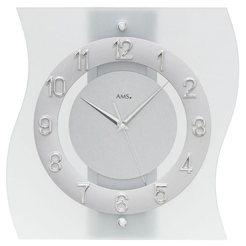 4037445160620 - Funkwanduhr AMS silber (silberfarben) Wanduhren B H L 30cm x 6cm x 32cm Exklusiv-Modell QuarzuhrMade in Germany EsszimmerWohnzimmerBüro