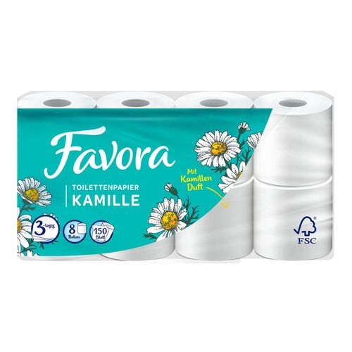 4311596697557 - Favora Toilettenpapier Kamille 3 lagig 8 x 150 Blatt - Inhalt 2 4311596697557 - Favora Toilettenpapier Kamille 3 lagig 8 x 150 Blatt - Inhalt 2