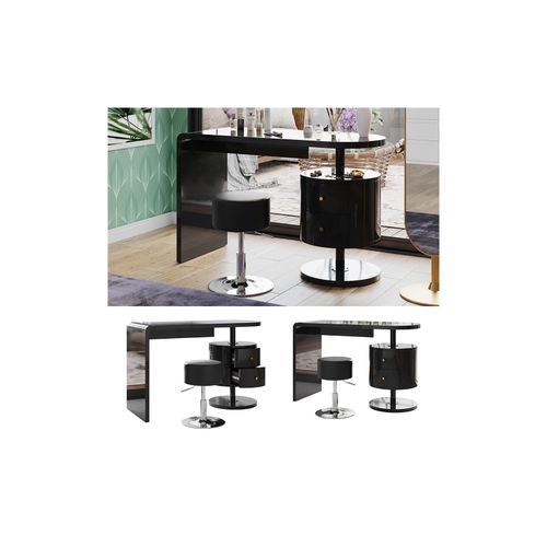 4066731451197 - Schminktisch Lara Schwarz Hochglanz 120 cm mit Hocker Vicco 4066731451197 - Schminktisch Lara Schwarz Hochglanz 120 cm mit Hocker Vicco