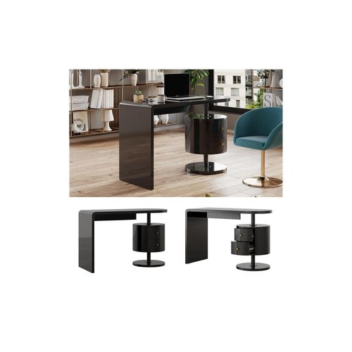 4066731449842 - Schreibtisch Lara Schwarz Hochglanz 120 x 50 cm mit 2 Schubladen Vicco