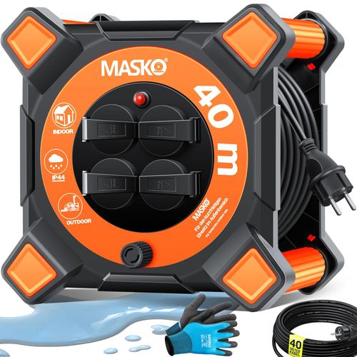 4255598361057 - MASKO® Kabeltrommel Verlängerungskabel mit Schutzkontaktsteckdosen & Wickelgriff Outdoor Kabelaufroller Thermoschutz Gerätetrommel IP44 1000W ~ 3000W inkl Tragegriff und Montagehandschuhe 4255598361057 - MASKO® Kabeltrommel Verlängerungskabel mit Schutzkontaktsteckdosen & Wickelgriff Outdoor Kabelaufroller Thermoschutz Gerätetrommel IP44 1000W ~ 3000W inkl Tragegriff und Montagehandschuhe
