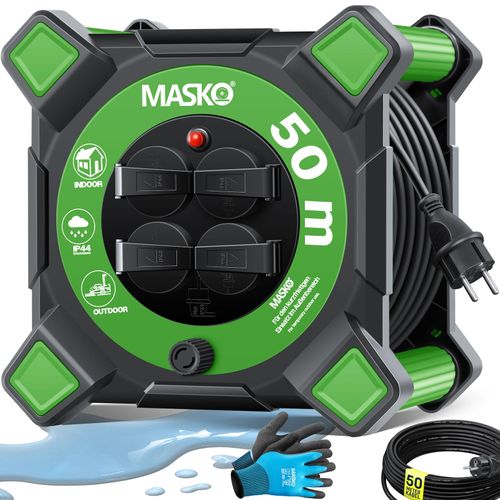 4255598333184 - MASKO® Kabeltrommel Verlängerungskabel mit Schutzkontaktsteckdosen & Wickelgriff Outdoor Kabelaufroller Thermoschutz Gerätetrommel IP44 1000W ~ 3000W inkl Tragegriff und Montagehandschuhe 4255598333184 - MASKO® Kabeltrommel Verlängerungskabel mit Schutzkontaktsteckdosen & Wickelgriff Outdoor Kabelaufroller Thermoschutz Gerätetrommel IP44 1000W ~ 3000W inkl Tragegriff und Montagehandschuhe