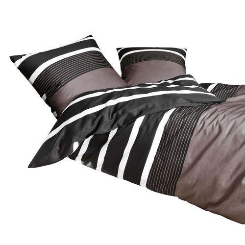 4004565608134 - Bettwäsche JANINE J D 8468 Gr B L 135 cm x 200 cm (1 St) B L 80 cm x 80 cm (1 St) Mako-Satin braun (braun schwarz) Bettwäsche 135x200 cm im Streifen-Design in verschiedenen Qualitäten