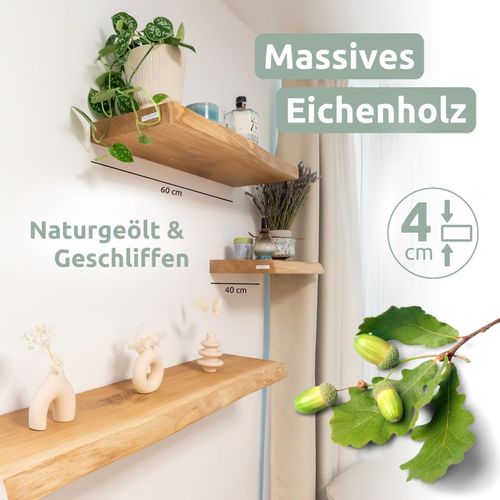 4260750011961 - holz4home® Schwebendes Wandregal aus Massivholz Eiche Natur Geölt 120cm mit Baumkante Natur 4260750011961 - holz4home® Schwebendes Wandregal aus Massivholz Eiche Natur Geölt 120cm mit Baumkante Natur