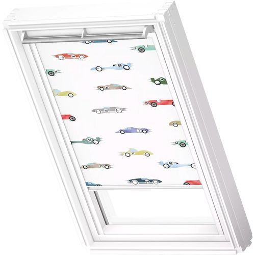 5702328816855 - Verdunklungsrollo DKL 4654SWL Motiv Kids Rennautos weiß (kids rennautos weiß) P10 stufenlos positionierbar Polyester Rollos weiße Führungsschienen & Griffleiste