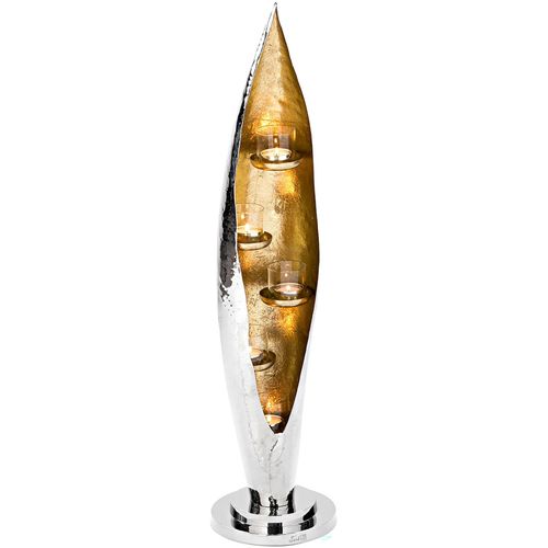 4042911590559 - Windlicht FINK CAVA mit feiner Hammerschlagstruktur silber (silberfarben) H70cm Ø18cm Aluminium Glas Kerzenhalter aus Aluminium und Glas 5-flammig Höhe ca 70 cm