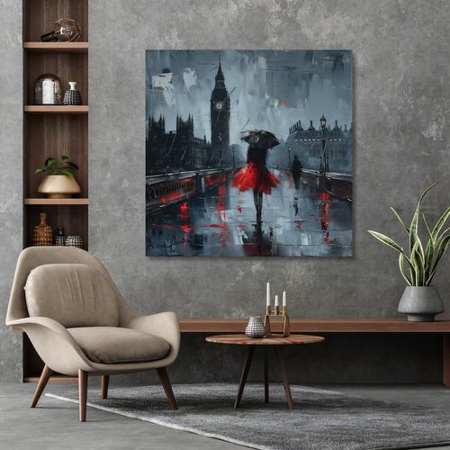 4067437120035 - Leinwandbild QUEENCE London bei Regen rot (farbe bild(er) rot) B60cm H60cm T15cm Canvas Holz Bilder Premium-Leinwandstoff Handarbeit aus Deutschland