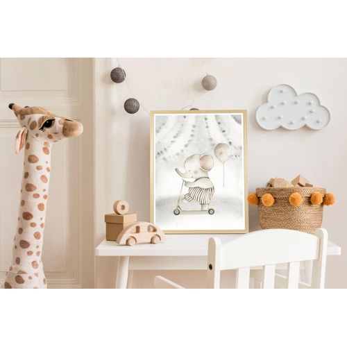 4067437120745 - Bild mit Rahmen QUEENCE Elefant auf Roller weiß (farbe rahmen natur braun beige farbe bild(er) weiß) B50cm H70cm T15cm Plexiglas Holz Bilder HD Premium Posterdruck mit Echtholzrahmen 4067437120745 - Bild mit Rahmen QUEENCE Elefant auf Roller weiß (farbe rahmen natur braun beige farbe bild(er) weiß) B50cm H70cm T15cm Plexiglas Holz Bilder HD Premium Posterdruck mit Echtholzrahmen