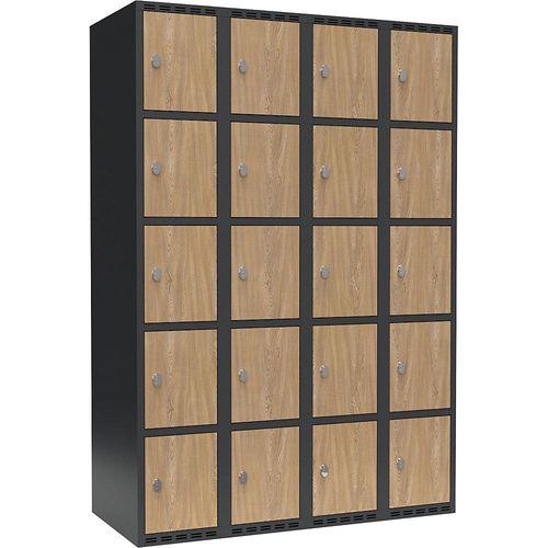 7042424833768 - 5er-Schließfachschrank Fydor 4 Abteile grau   Eiche B 1200 mm 4 Abteile flache Dachform Vorhängeschloss