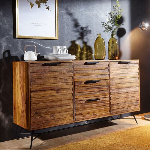 4250950285880 - Massivholz Sideboard 160cm Sheesham Kommode mit 2 Türen & 3 Schubladen Industrial Design Metall schwarz 4250950285880 - Massivholz Sideboard 160cm Sheesham Kommode mit 2 Türen & 3 Schubladen Industrial Design Metall schwarz