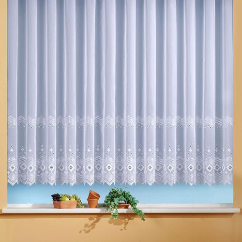 4005385129021 - Gardine WECKBRODT Santos Gardinen Gr 120 cm Kräuselband 300 cm weiß Gardinenstore Kräuselband Gardine Store halbtransparent Voile echte Stickerei Bordüre Kante gebogt