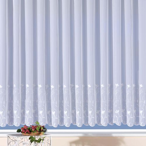 4005385140132 - Gardine WECKBRODT Turin Gr 6 weiß B300cm H160cm Voile Obermaterial 100% Polyester Gardinen Store halbtransparent Voile echte Stickerei Bordüre Kante gebogt