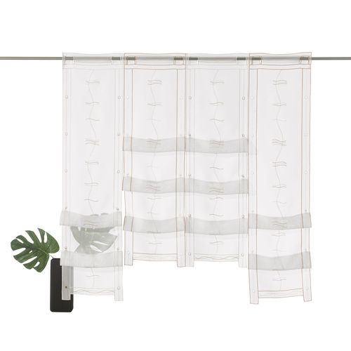 4005385821802 - Scheibengardine WECKBRODT Selina Gardinen Gr 120 cm Stangendurchzug 73 cm braun (mocca champagner) Scheibengardinen transparent Gardine Hochraff Gardine Voile Stickerei bestickt transparent Raffung