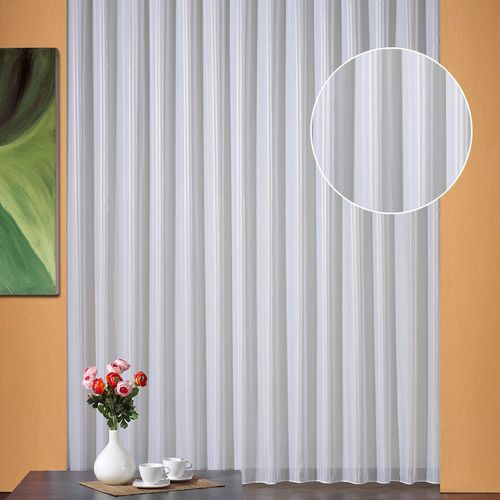 4005385817775 - Weckbrodt-gardinen - Store Dora mit Effektstreifen u Bleibandabschluss aus Voile Farbe creme auf weiß Größe 160X750 cm - creme auf weiß