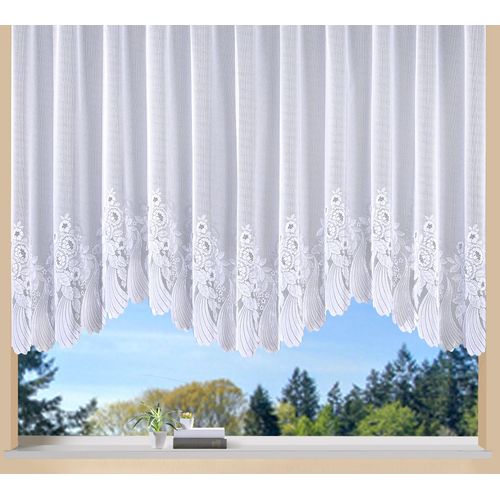4005385837742 - Bogenstore WECKBRODT Savannah Gardinen Gr 160 cm Kräuselband 600 cm weiß Kräuselband Store Jacquard halbtransparent Bordüre Kante floral Blumen