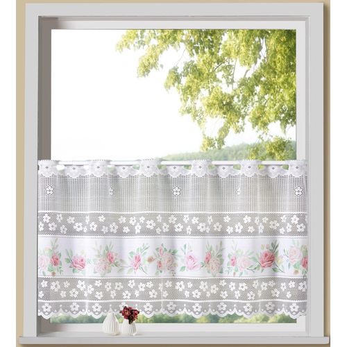 4005385833591 - Scheibengardine WECKBRODT Rosen Gardinen Gr 45 cm Stangendurchzug 145 cm rosa (weiß rosé) Scheibengardinen transparent