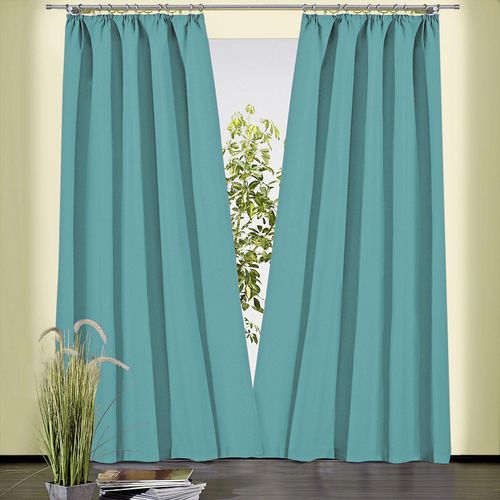 4005385830477 - Vorhang WECKBRODT Sento Gardinen Gr 150 cm Kräuselband 135 cm blau (türkis) Kräuselband Gardine Gardine blickdicht Baumwolle matte Struktur unifarben