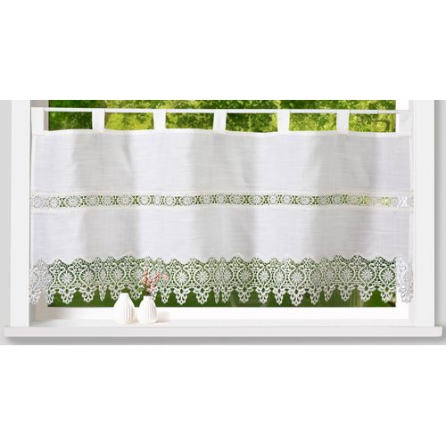 4005385834475 - Scheibengardine WECKBRODT Tamino Gardinen Gr 45 cm Schlaufen 120 cm beige (natur) Scheibengardinen blickdicht mit Häkelborte und Häkelbordüre