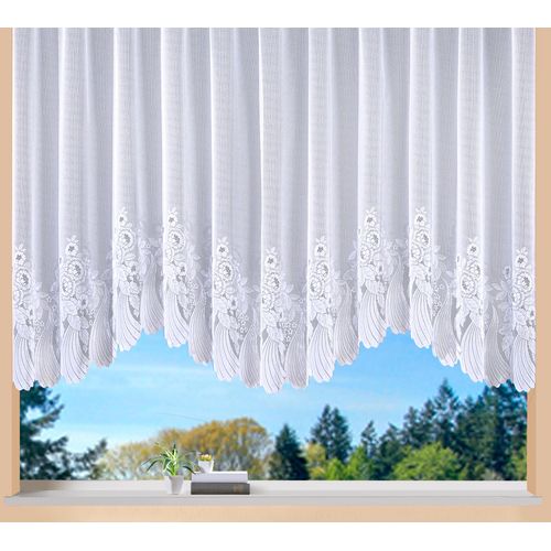 4005385837698 - Bogenstore WECKBRODT Savannah Gardinen Gr 145 cm Kräuselband 600 cm weiß Kräuselband Store Jacquard halbtransparent Bordüre Kante floral Blumen