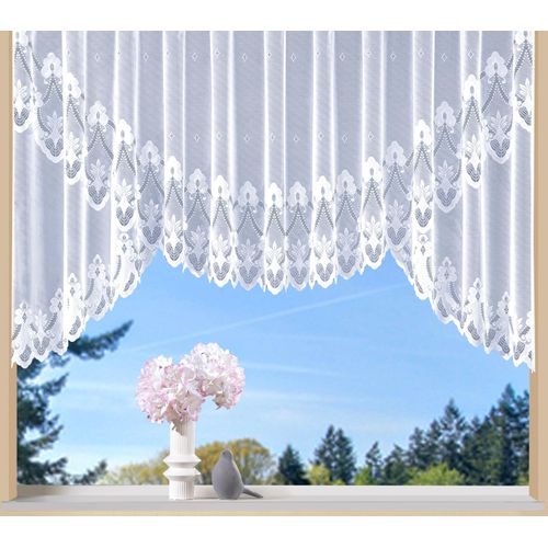 4005385837513 - Kuvertstore WECKBRODT Weimar Gr 3 weiß B600cm H145cm Jacquard Polyester Gardinen Kuvertstore floraler Sockel   Bordüre gebogt