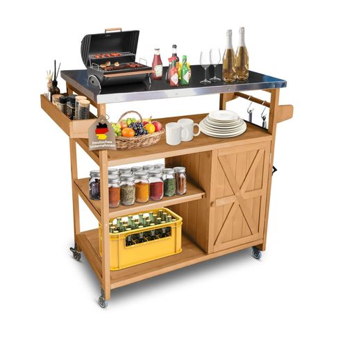 4262481830033 - Coemo Servierwagen Grillstation James M Kücheninsel Holz auf Rollen 118 x 47 x 92 cm