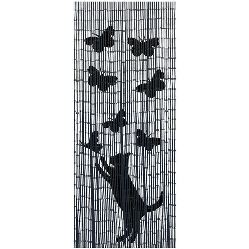 4008838755150 - Türvorhang WENKO Katze&Schmetterling Gardinen Gr 200 cm Hakenaufhängung 90 cm schwarz Haken Gardine handgearbeitet