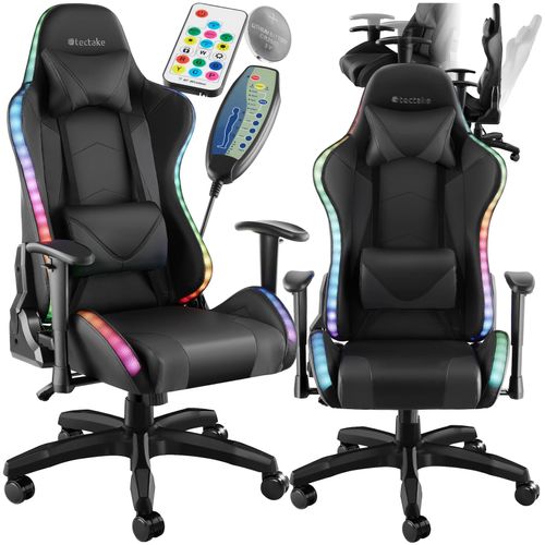 4061173262080 - tectake® Gamingstuhl ergonomische Form mit verstellbarer Rückenlehne Kunstlederbezug abnehmbarer Nacken- und Lendenkissen dicke Polsterung Belastbarkeit 120 kg
