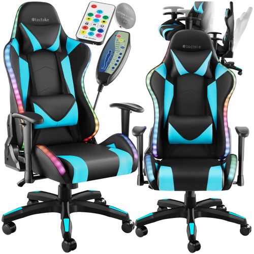 4061173262097 - tectake® Gamingstuhl ergonomische Form mit verstellbarer Rückenlehne Kunstlederbezug abnehmbarer Nacken- und Lendenkissen dicke Polsterung Belastbarkeit 120 kg