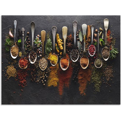 4062144602751 - Wandbild ARTLAND Kräuter Gewürze Schiefer Bilder Gr B H 80 cm x 60 cm Alu-Dibond-Druck Lebensmittel Querformat 1 St bunt Kunstdrucke als Alubild Leinwandbild Wandaufkleber oder Poster in versch Größen