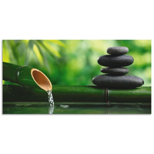 4059745928519 - Wandbild ARTLAND Bambusbrunnen und Zen-Stein Bilder Gr B H 100 cm x 50 cm Alu-Dibond-Druck Zen Querformat 1 St grün Bild Leinwandbild Kunstdrucke Bilder als Alubild Leinwandbild Wandaufkleber oder Poster in versch Größen