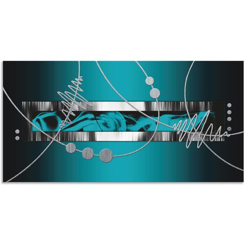 4059745913324 - Wandbild ARTLAND Silber abstrakt auf petrol Bilder Gr B H 40 cm x 20 cm Alu-Dibond-Druck Gegenstandslos 1 St blau Bild Metallbild Metallbilder Bilder als Alubild Leinwandbild Wandaufkleber oder Poster in versch Größen