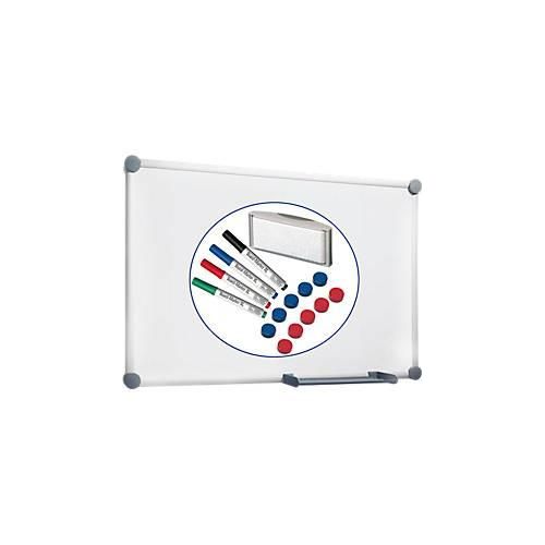 4002390036146 - Whiteboard 2000 MAULpro weiß kunststoffbeschichtet magnethaftend Rahmen platingrau B 1200 x H 900 mm + 15-teiliges Zubehör-Set
