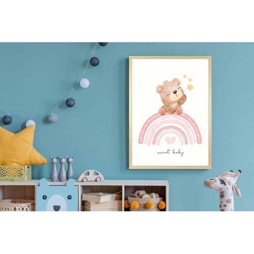 4067437120592 - Bild mit Rahmen QUEENCE Bär auf buntem Regenbogen rot (farbe rahmen natur braun beige farbe bild(er) rot) B50cm H70cm T15cm Plexiglas Holz Bilder HD Premium Posterdruck mit Echtholzrahmen 4067437120592 - Bild mit Rahmen QUEENCE Bär auf buntem Regenbogen rot (farbe rahmen natur braun beige farbe bild(er) rot) B50cm H70cm T15cm Plexiglas Holz Bilder HD Premium Posterdruck mit Echtholzrahmen
