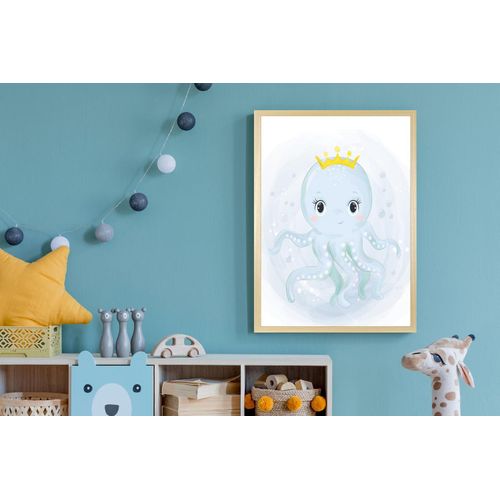 4067437120837 - Bild mit Rahmen QUEENCE Oktopus mit Krone gelb (farbe rahmen natur braun beige farbe bild(er) gelb) B50cm H70cm T15cm Plexiglas Holz Bilder HD Premium Posterdruck mit Echtholzrahmen 4067437120837 - Bild mit Rahmen QUEENCE Oktopus mit Krone gelb (farbe rahmen natur braun beige farbe bild(er) gelb) B50cm H70cm T15cm Plexiglas Holz Bilder HD Premium Posterdruck mit Echtholzrahmen