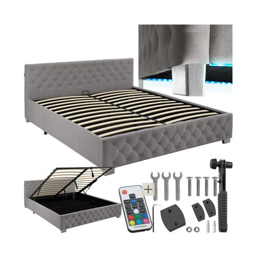 4061173277336 - tectake® Polsterbett in Samtoptik mit Steppmuster inklusive hochklappbarem Lattenrost großer Stauraum 4061173277336 - tectake® Polsterbett in Samtoptik mit Steppmuster inklusive hochklappbarem Lattenrost großer Stauraum