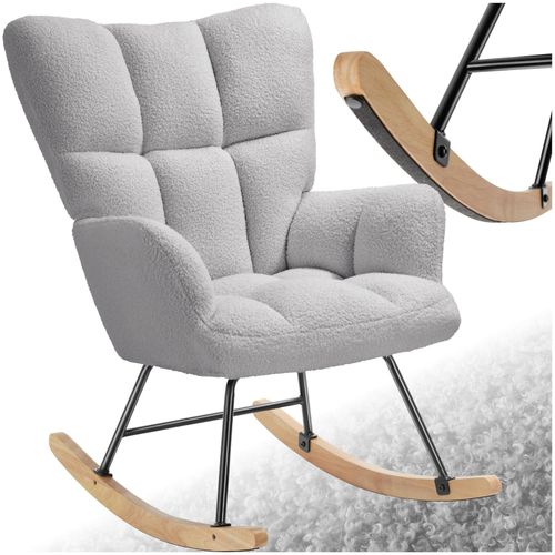 4061173271242 - tectake® Schaukelstuhl gepolstert mit Bouclé-Bezug gesteppt stabiles Stahlgestell 68 x 96 x 97 cm Belastbarkeit 120 kg