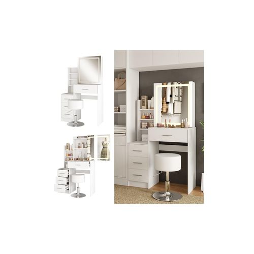 4066731450992 - Schminktisch Lisca Weiß 80 cm mit LED-Spiegel und Hocker Vicco 4066731450992 - Schminktisch Lisca Weiß 80 cm mit LED-Spiegel und Hocker Vicco